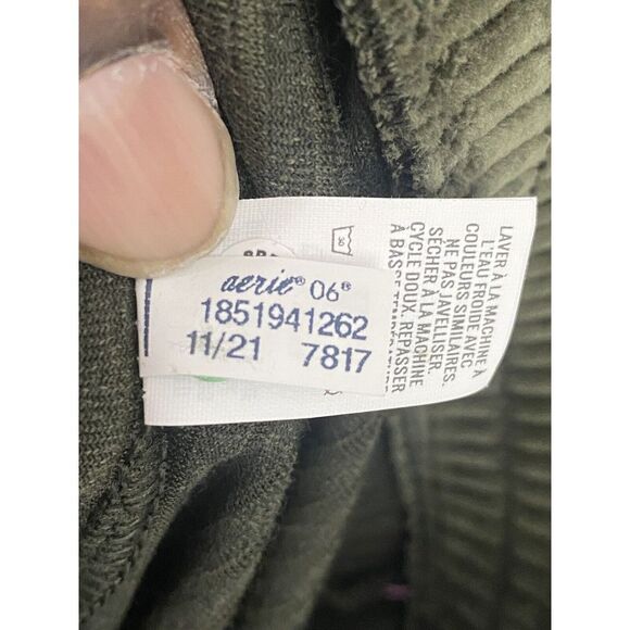 Aerie Groove-On‎ High Waisted Velour Pants Ribbed Flare Pull On Olive Daze Small - Picture 8 of 8